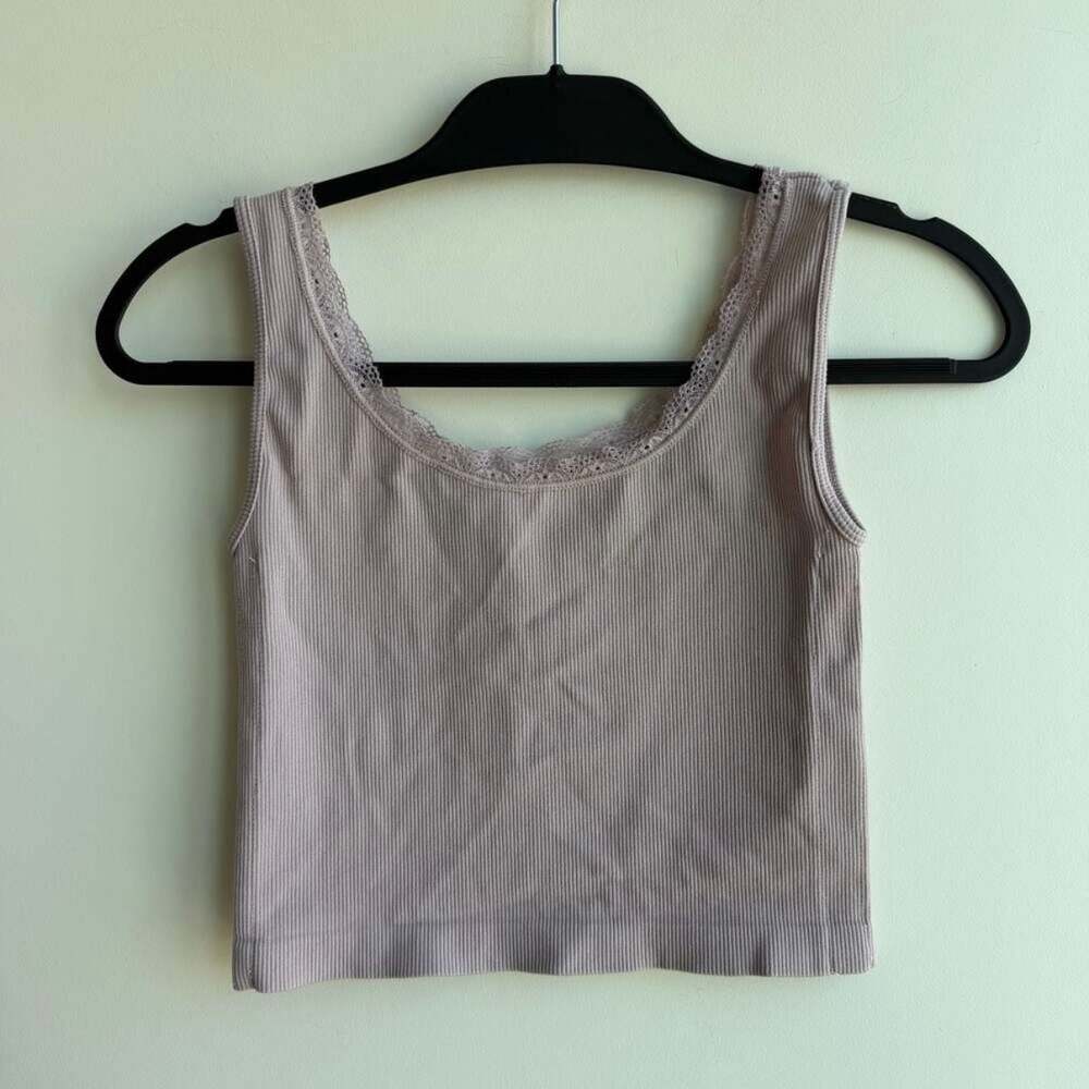 Poof New York Ribbed Lace Trim Tank Top Size S/M